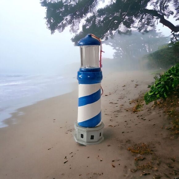 Wooden Lighthouse Christmas Ornament Blue White Midwest Cannon Falls Coastal - Picture 15 of 16